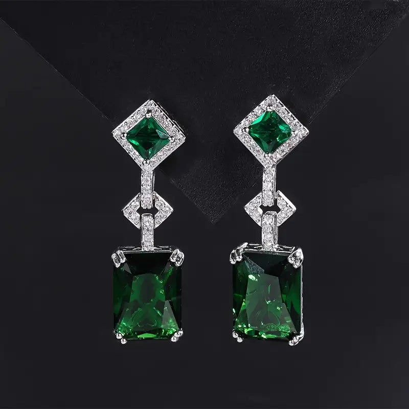Silver Emerald Cut Necklace and Earring Set
