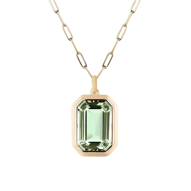 Gold Emerald Cut Pendant Necklace