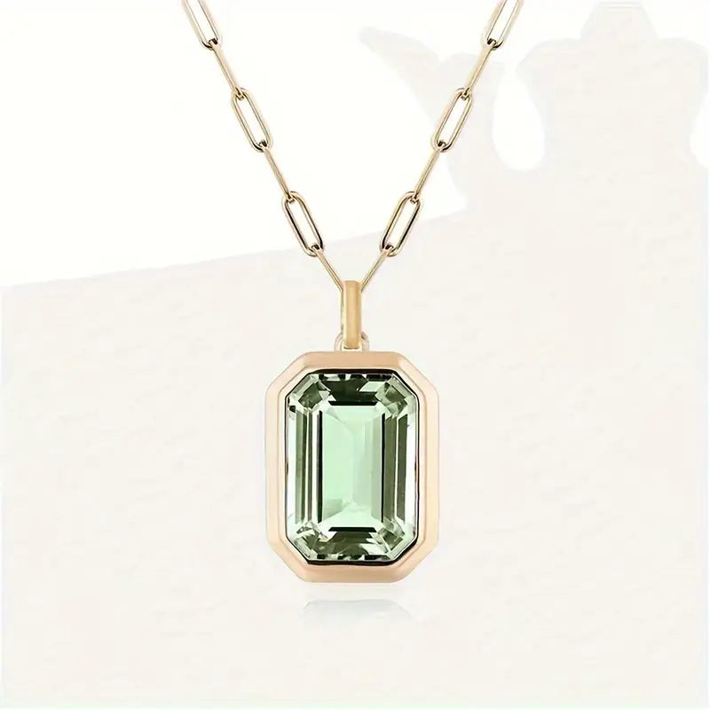 Gold Emerald Cut Pendant Necklace