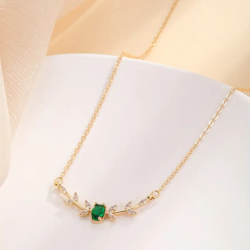 Gold Emerald Accent Pendant Necklace