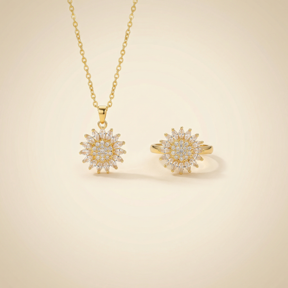 Aurelia – Vintage-inspired sun motif – Ring and necklace set