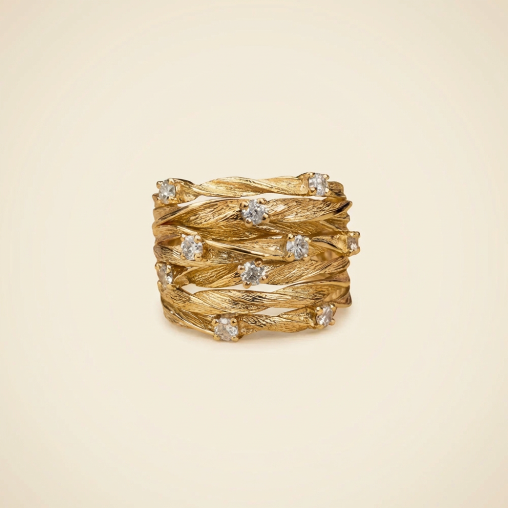 Aureline – vintage-inspired textured gold-tone band ring – Ring
