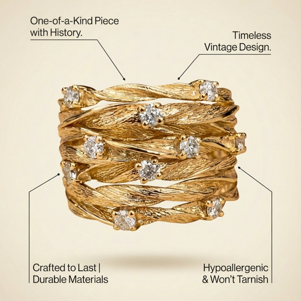 Aureline – vintage-inspired textured gold-tone band ring – Ring