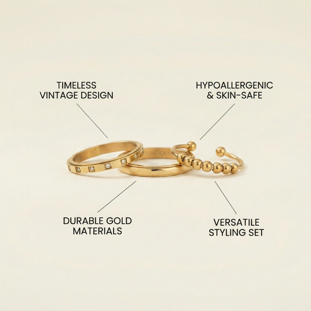 Aurielle – Classic crystal and bead trio – Ring set