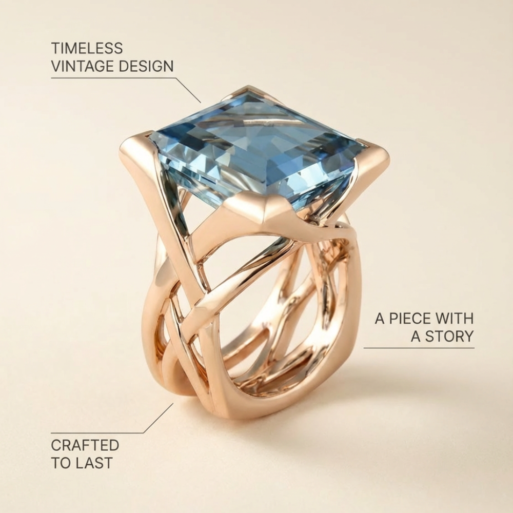 Azurielle – vintage-inspired sculptural blue zircon ring – Ring