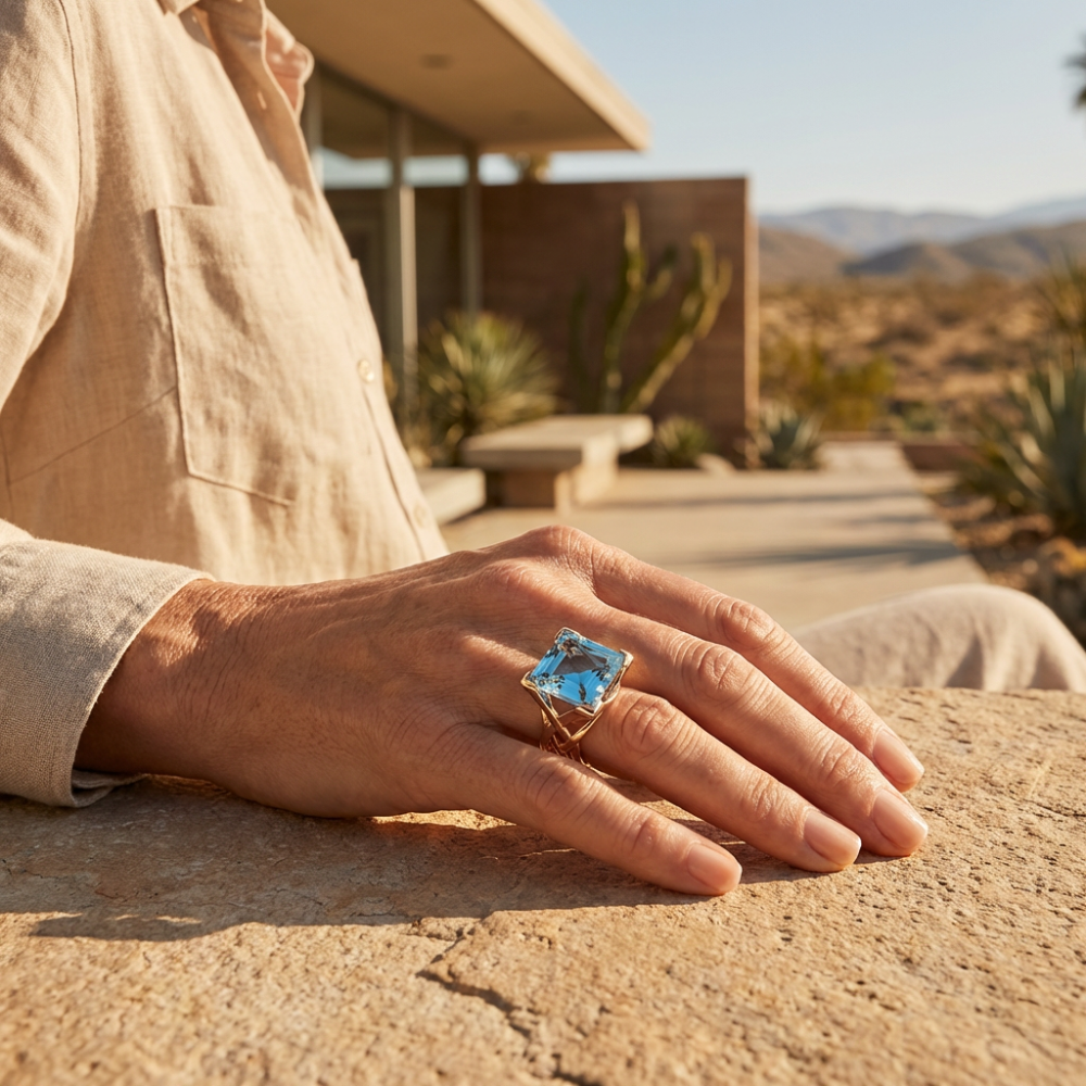 Azurielle – vintage-inspired sculptural blue zircon ring – Ring