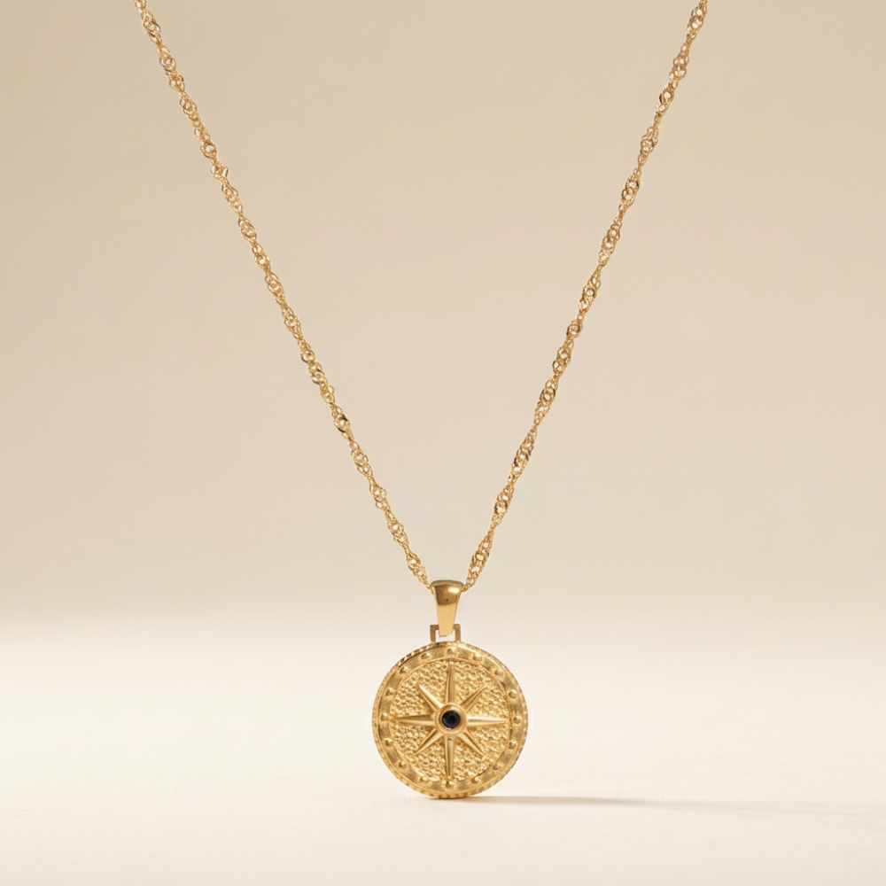 Celestine – vintage compass star design – pendant necklace