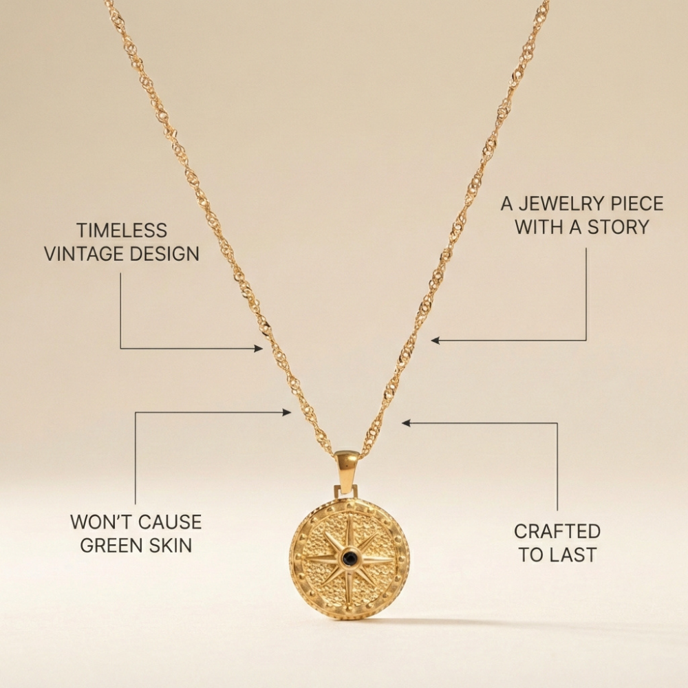 Celestine – vintage compass star design – pendant necklace