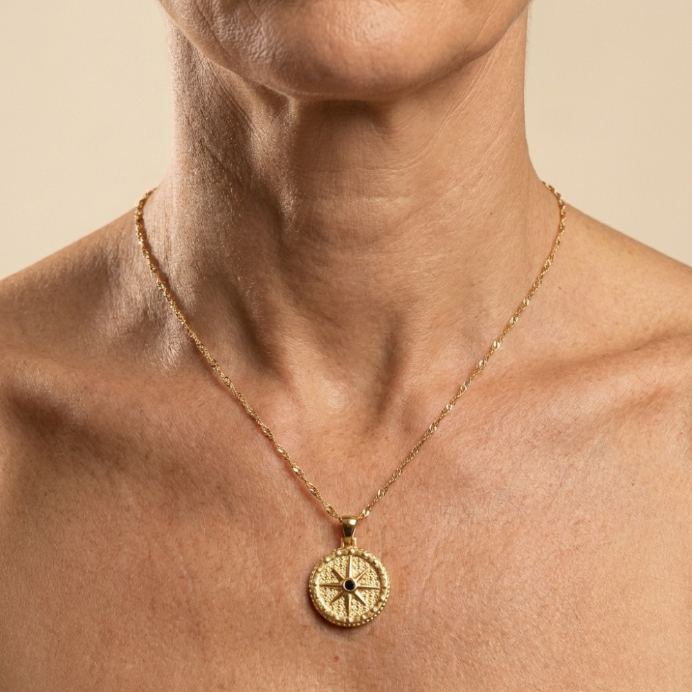 Celestine – vintage compass star design – pendant necklace