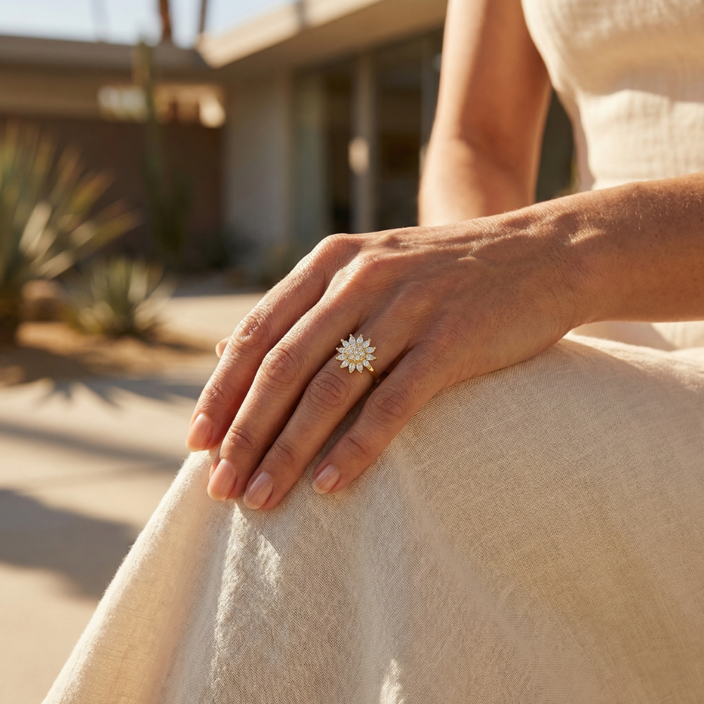 Marcellina – Vintage-inspired sunburst design – Adjustable ring