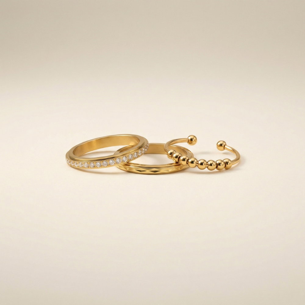 Mindora – Refined layered trio with crystal band – Ring set