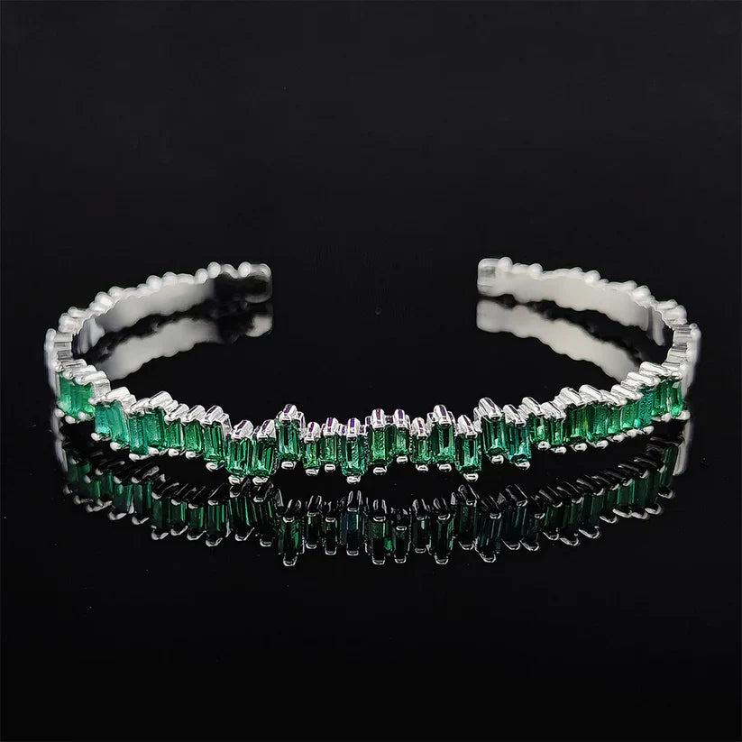 Silver Emerald Baguette Open Ring