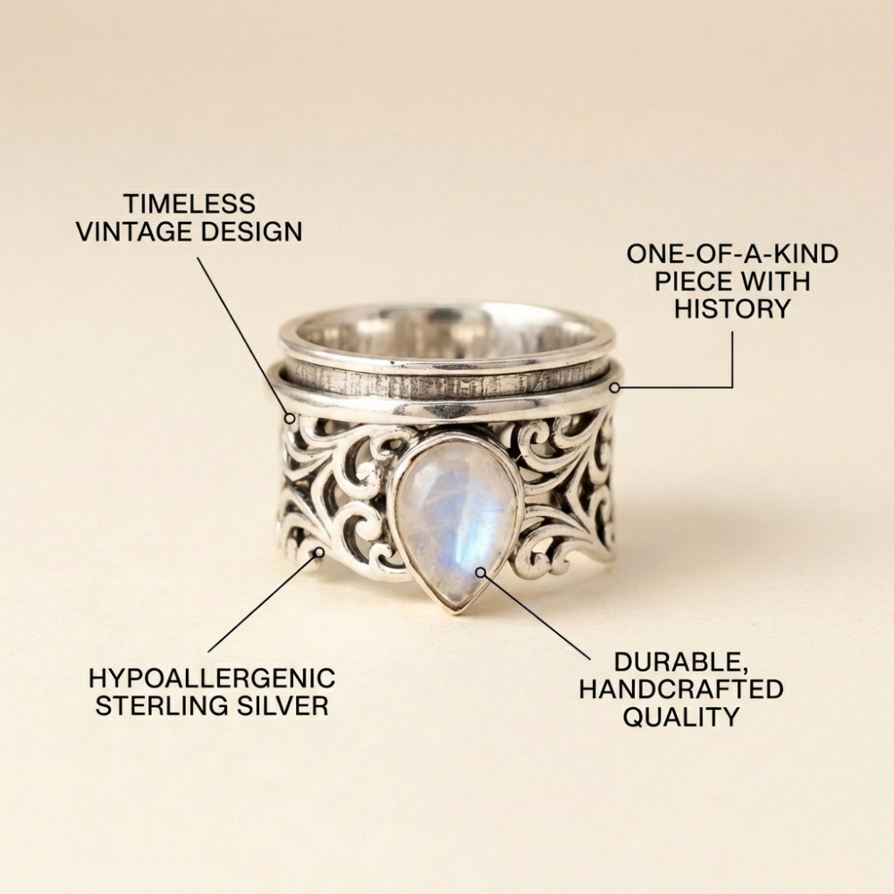 Seleneva – ornate moonstone spinner design – ring