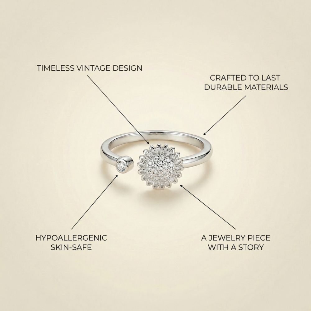 Serafina – Vintage-inspired sunflower motif – Adjustable ring