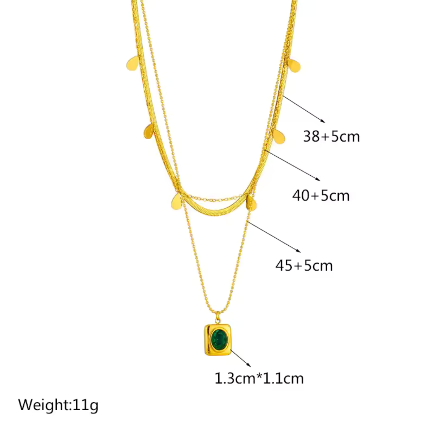 Gold Layered Emerald Pendant Necklace Set
