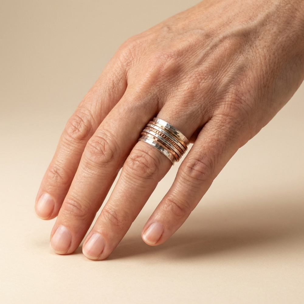 Solace – mixed metal spinner band design – ring