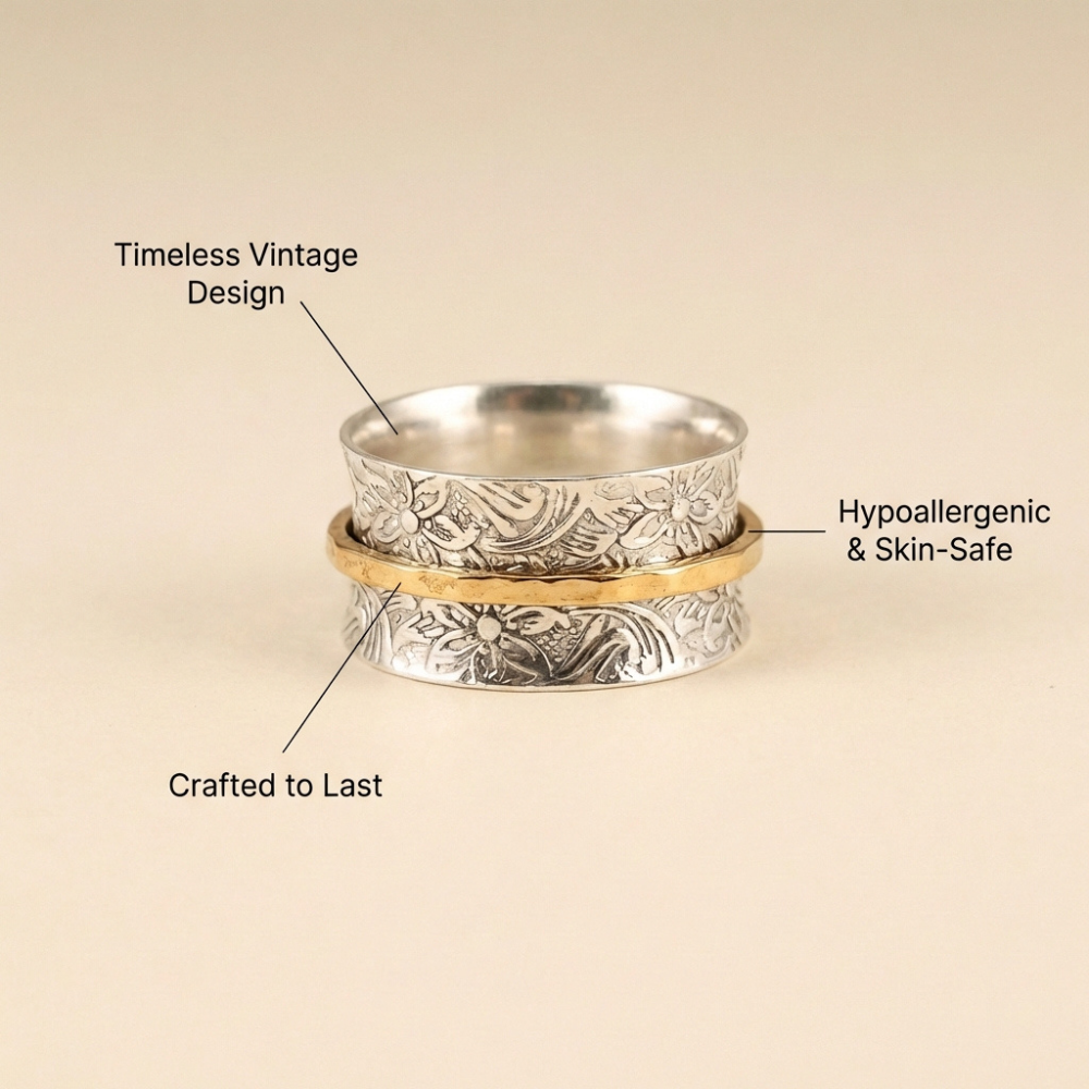 Varena – engraved two-tone spinner design – ring