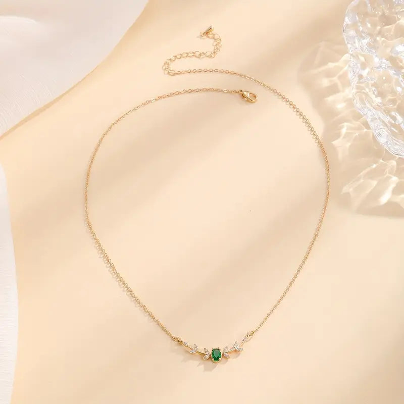 Gold Emerald Accent Pendant Necklace