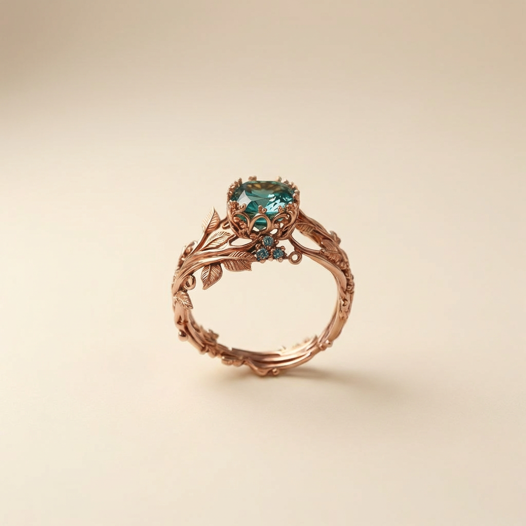 Verdelisse – vintage-inspired botanical green crystal ring – Ring
