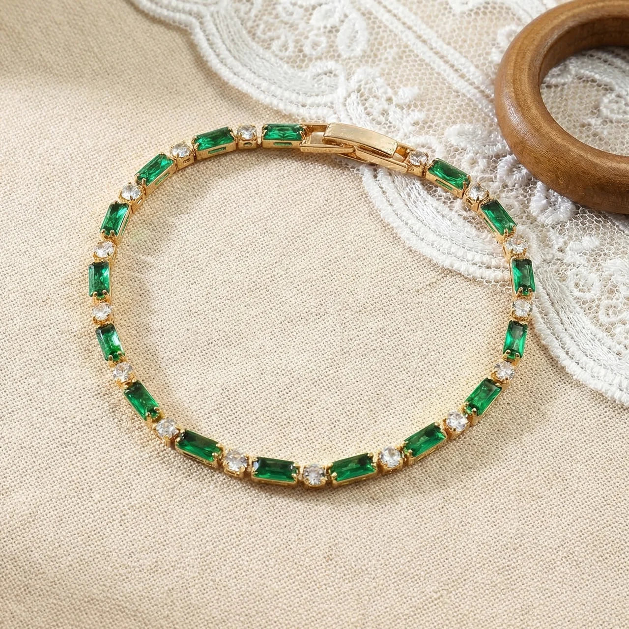 Gold Emerald Cut Tennis Bracelet