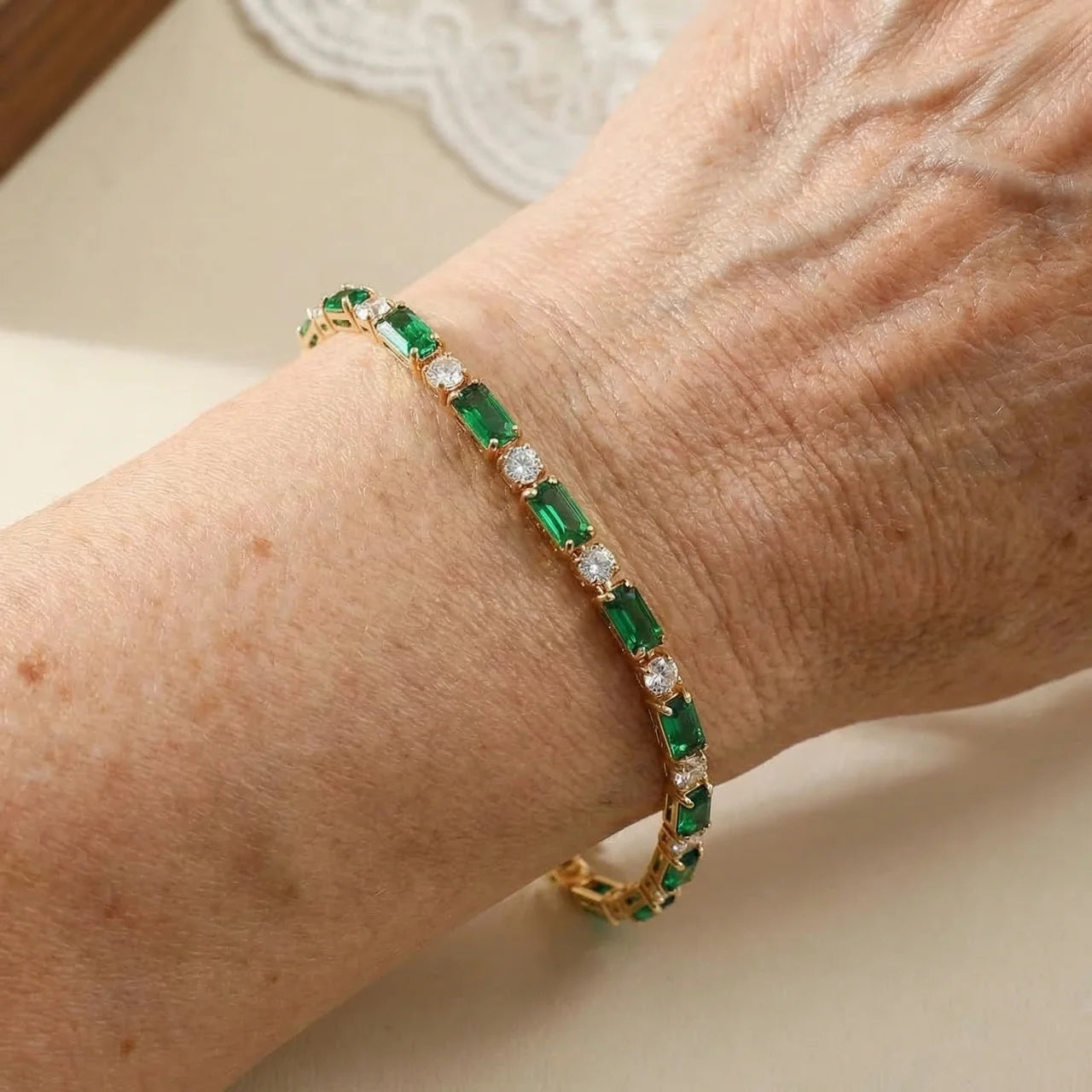 Gold Emerald Cut Tennis Bracelet