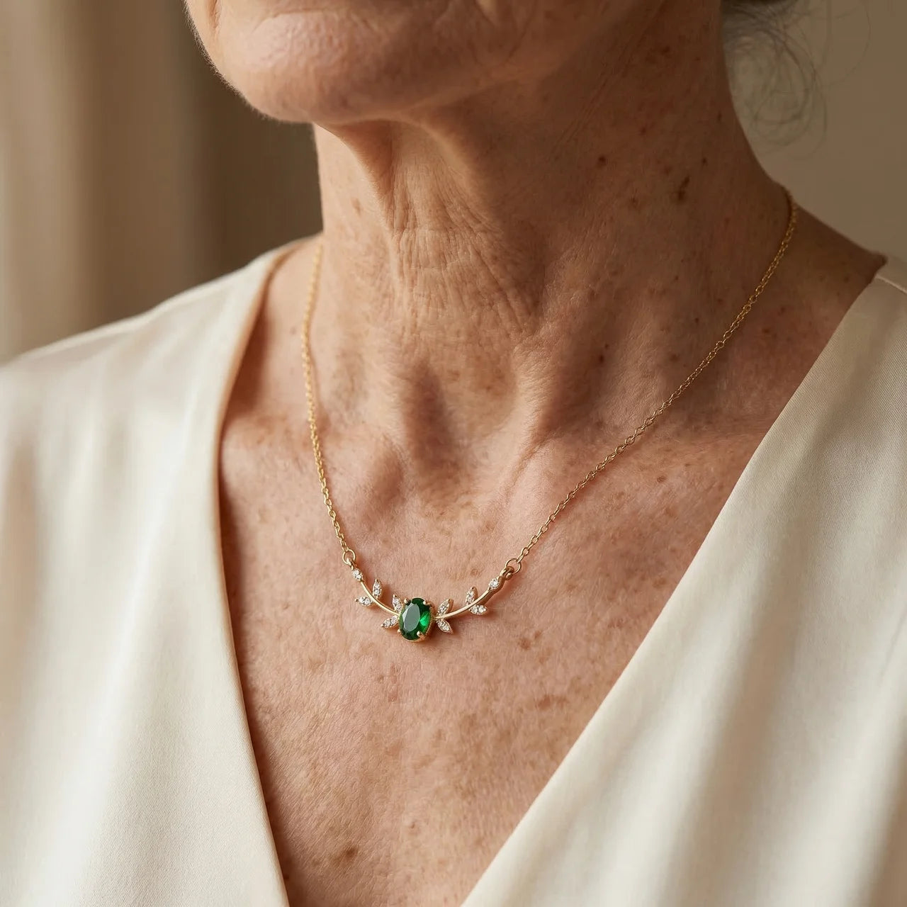 Gold Emerald Accent Pendant Necklace