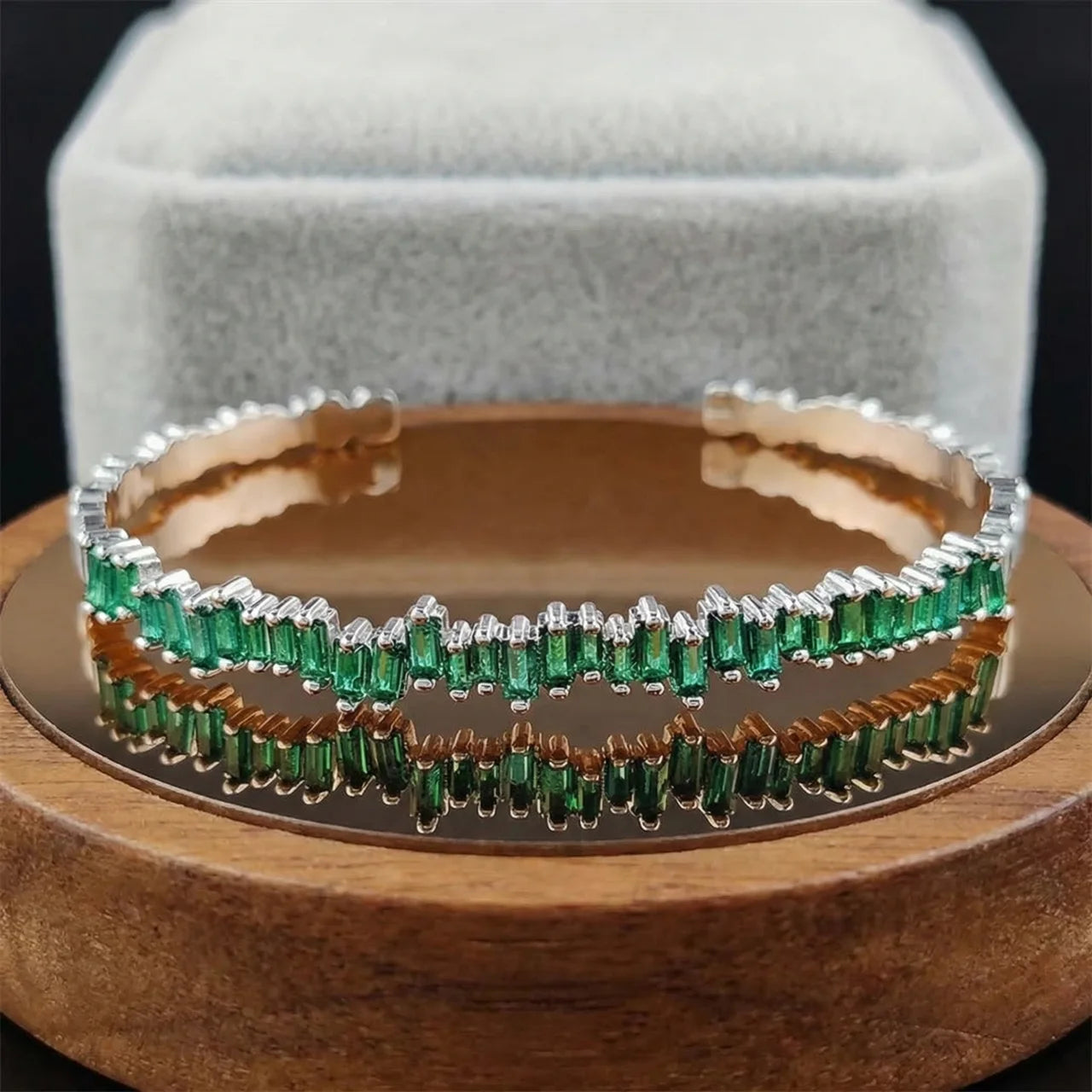 Silver Emerald Baguette Open Ring